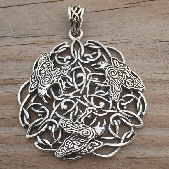 Celtic Raven Pendant .925 Sterling Silver Triskele spirals Peter Stone - Picture 1 of 8